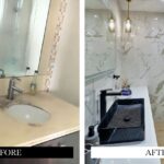 Luxury bathroom vanity renovation and marble tiling work